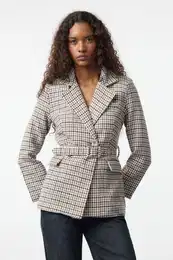Multicolored Belted Woven Blazer Jacket