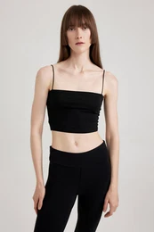 Fall In Love Strappy Crop Cotton Black Tank Top