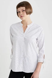 Fitted Open Collar Patterned Bengal Long Sleeve Shirt