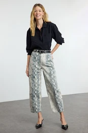Multicolored Snake Print High Waist Barrel Baggy Jeans