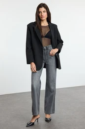 Grey High Waist Wide Leg Jeans
