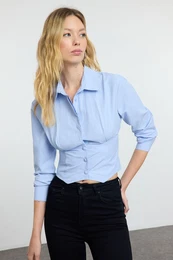 Blue Waist Fitted Pattern Woven Shirt