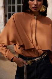 X AI Cinnamon Cape Floral Button Detail Tunic