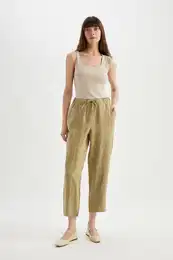 Jogger Linen Pants Pocket High Waist Crop