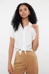 Ecru Tie-Up Woven Shirt
