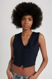 Regular Fit Crop Basic Plain Button Closure Blazer Vest