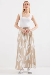 8028 Patterned Long Skirt - Beige