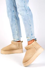Women's beige leather snow boots, beige winter boots made of natural leather