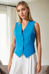 10202 Crop Woven Women Vest-BLUE