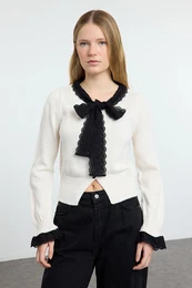 Ecru Garni Detailed Color Block Knitwear Cardigan