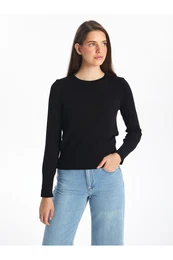 Crew Neck Plain Long Sleeve Women's Knitwear Sweater -