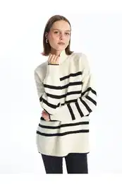 LCW Vision Half Turtleneck Striped Long Sleeve Oversize Women's Knitwear Sweater
