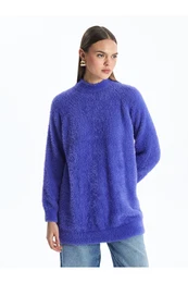 Lw - Stand Collar Plain Long Sleeve Women's Knitwear Tunic