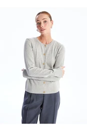 Lcw Crew Neck Plain Long Sleeve Women's Knitwear Cardigan