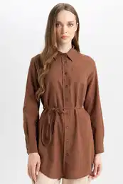 Regular Fit Poplin Basic Plain Long Sleeve Shirt Tunic