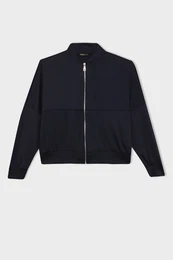 College Collar Zipper Pocket Basic Plain Bomber Cardigan