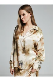 Lcwk Batik Patterned Oversize Satin Women's Shirt