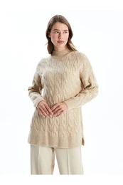 Lw - Stand Collar Self-Patterned Women's Knitwear Tunic