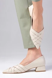 Peyton Beige Color Pointed Toe Women's Low Heel Shoes