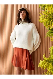 Half Turtleneck Self Patterned Long Sleeve Women's Knitwear Sweater