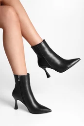 Women's Zian Black Skin Heeled Boots, Black Skin.