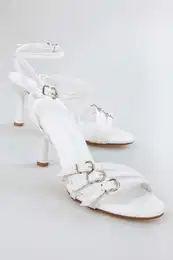 Women's Marlen White Skin Belt Buckle Heeled Shoes