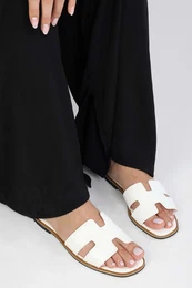 Women's Penny White Skin Flat Slippers
