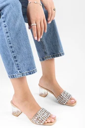 Women's Lue Skin Stone Transparent Heeled Slippers