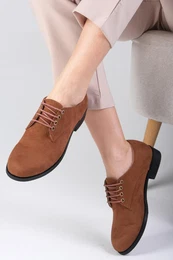 Women's Tan Suede Oxford Flat Shoes