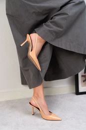 NANTAI SHOES Sherly Beige Patent Leather Ankle Strap Women's Heeled Shoes