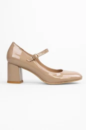 Women's Swan Mink Patent Leather Flat Toe Heeled Shoes
