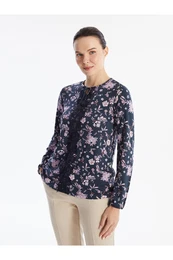 LCW Lace-Up Collar Print Long Sleeve Women's Blouse