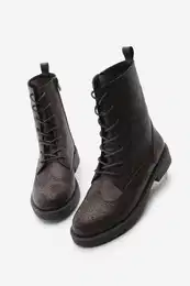 Women's Lace-Up and Zippered Double-Faced Casual Combat Boots Lidan Brown