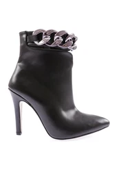 4250 Women's Pointed Toe Metal Peg Band Thin Heeled Boots Black