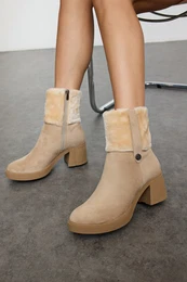 Mink Fr Detailed Zippered Block Heel Women's Boots