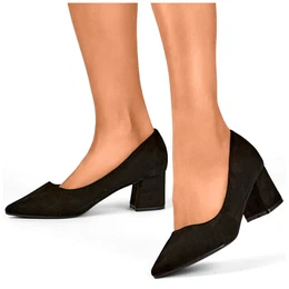 Suede low-heeled pumps, classic black women's high-heeled pumps