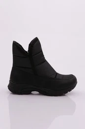 1052 Women's Fur Lined Side Zipper Thick Heel Parachute Fabric Black Boots