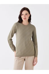 Crew Neck Striped Long Sleeve Women's Knitwear Sweater