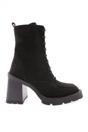 1544 Round Toe Women's Heeled Boots with Lace Front Thick Sole.