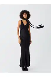 V-Neck Straight Strap Satin Women's Dress