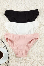 Black-Multicolored 3-Pack Cotton Ribbed Classic Knitted Panties