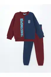 Crew Neck Trabzonspor Printed Baby Boy Sweatshirt and Tracksuit Bottom 2-Piece Set