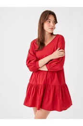 Women's V-Neck Plain Poplin Dress