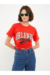 LCW Crew Neck Printed Short Sleeve Cotton Women's T-Shirt