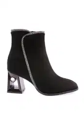 844-22k Women's Brooch Accessory High Heel Boots BLACK SUEDE