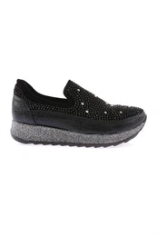 -05-23y Women's Thick Sole Crystal Stone Sneakers Shoes Black