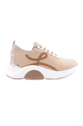1013-23y Women's Lace-up Sides Silver Stitched Stretch Thick Sole Sneakers Shoes