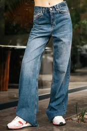 Blue High Waist Wide Leg Jeans