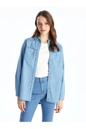 Shirt Collar Plain Long Sleeve Women's Jean Tunic