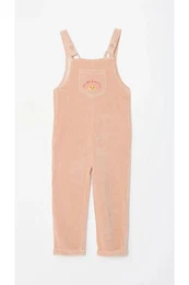 Girls' Square Neck Embroidered Strap Velvet Overalls